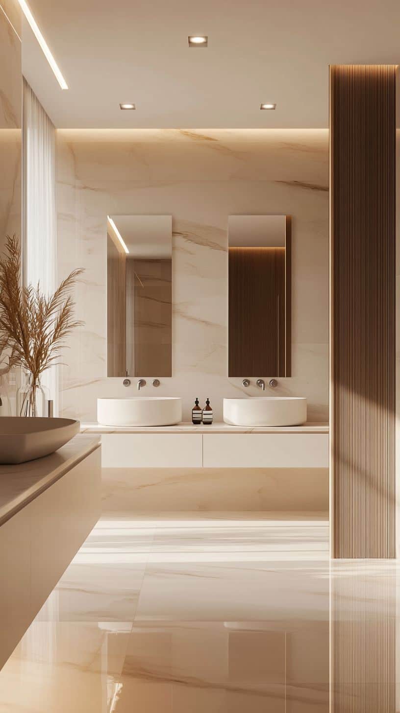 Bathroom with white double sink vanity