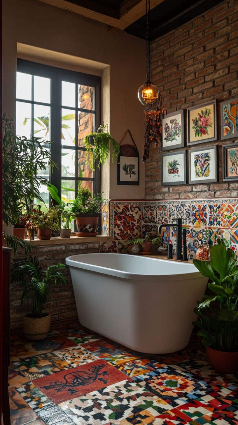 Bohemian bathroom with tiles