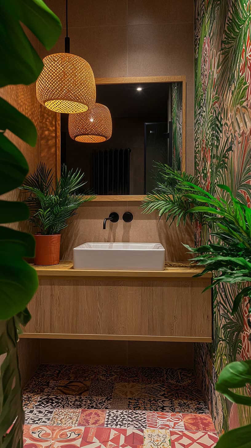 Boho half bath bathroom