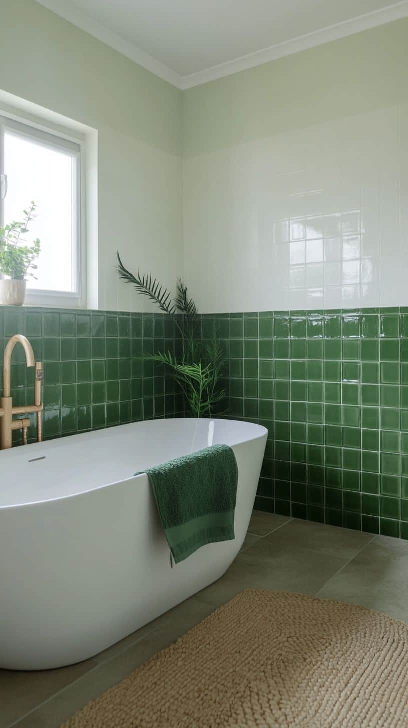 Green half tiled bathroom
