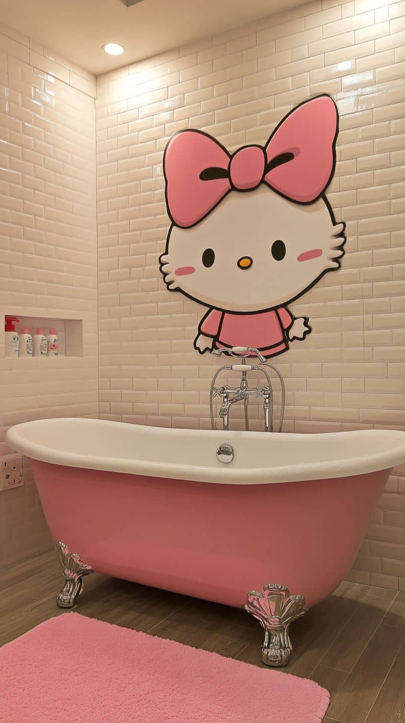 Hello kitty bathroom with wall art