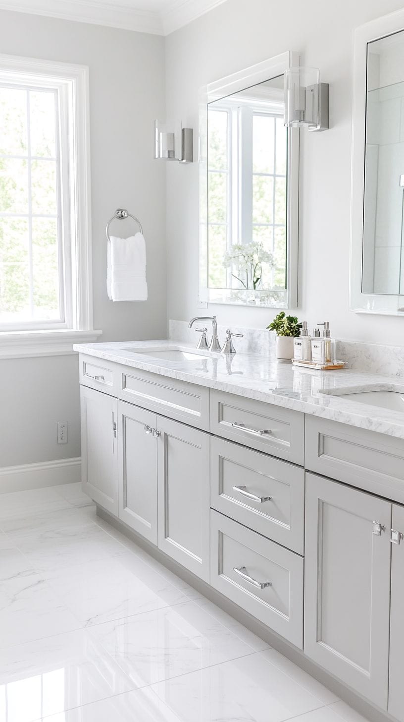 Light gray and white bathroom