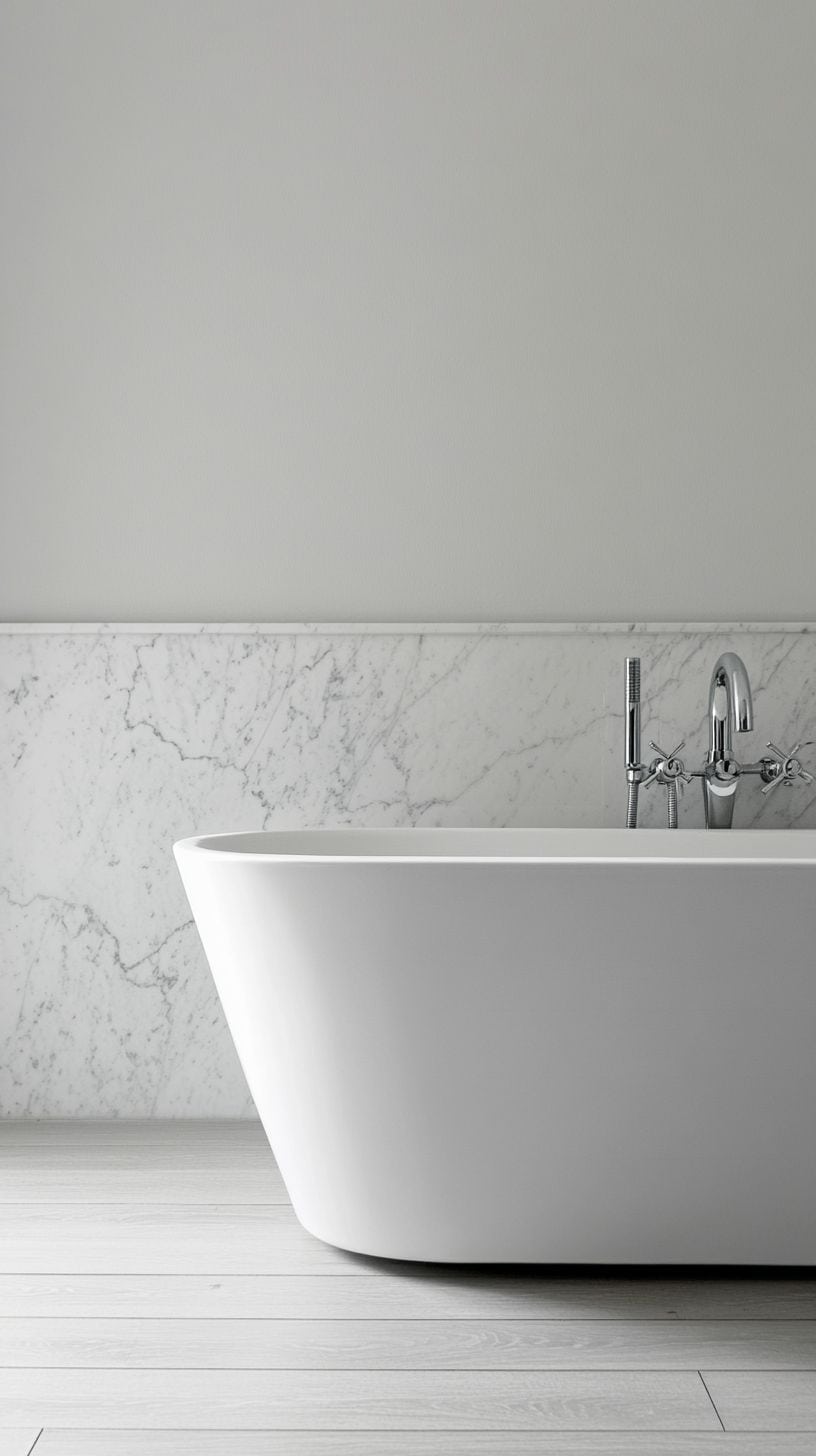 Marble bathroom with wood floor