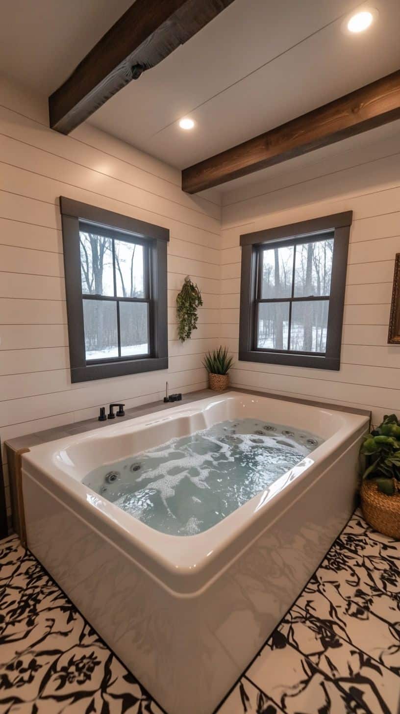 Modern farmhouse bathroom with jacuzzi tub
