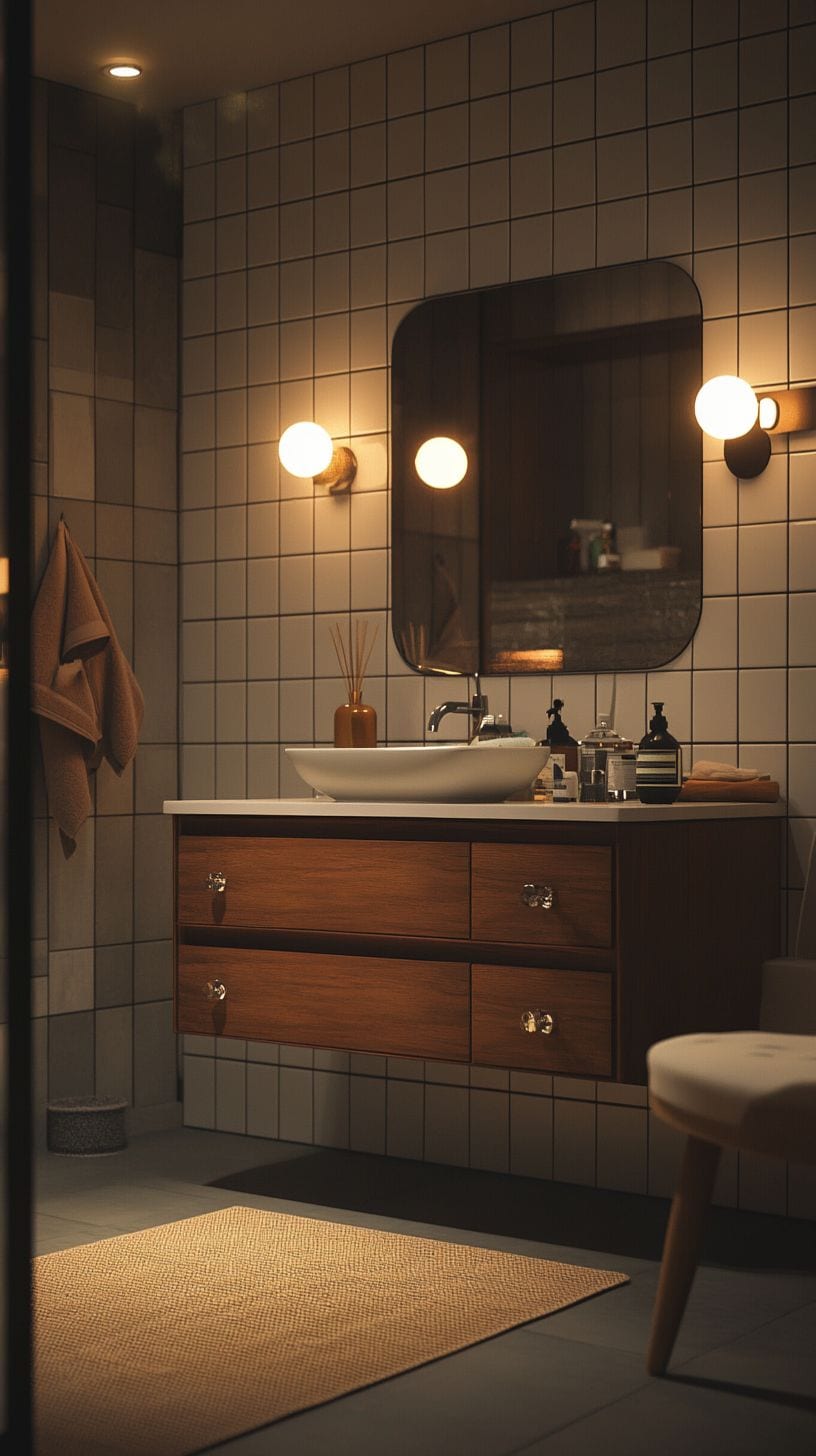 Retro bathroom with vanity