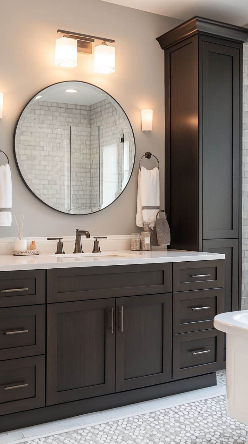Bathroom vanity with storage tower