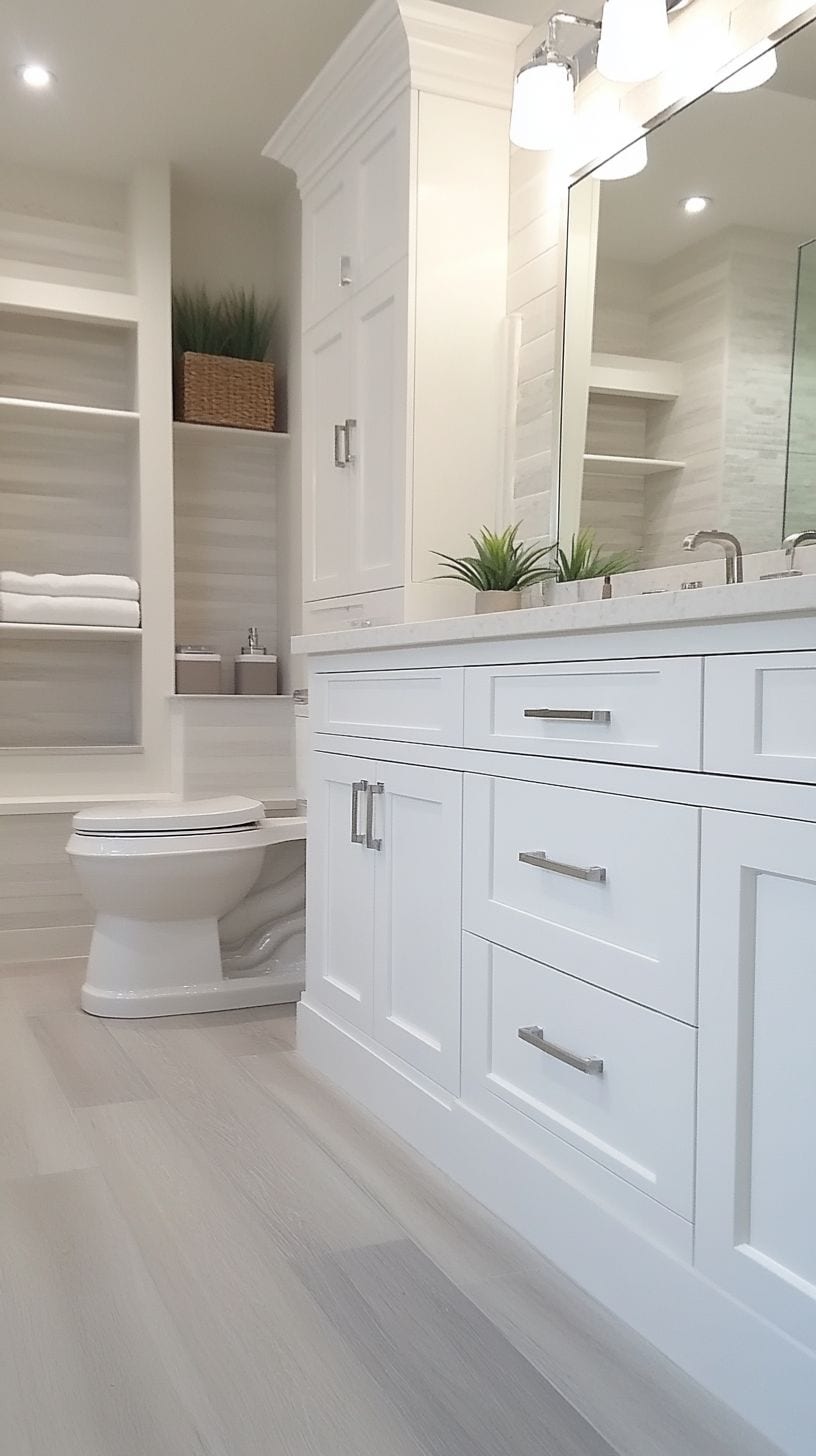 Bathroom with cabinets over toilet
