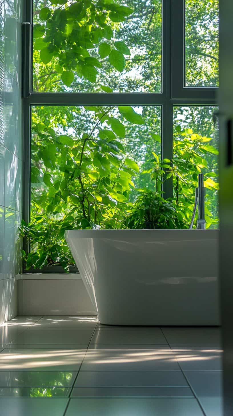 Bathroom with window plants