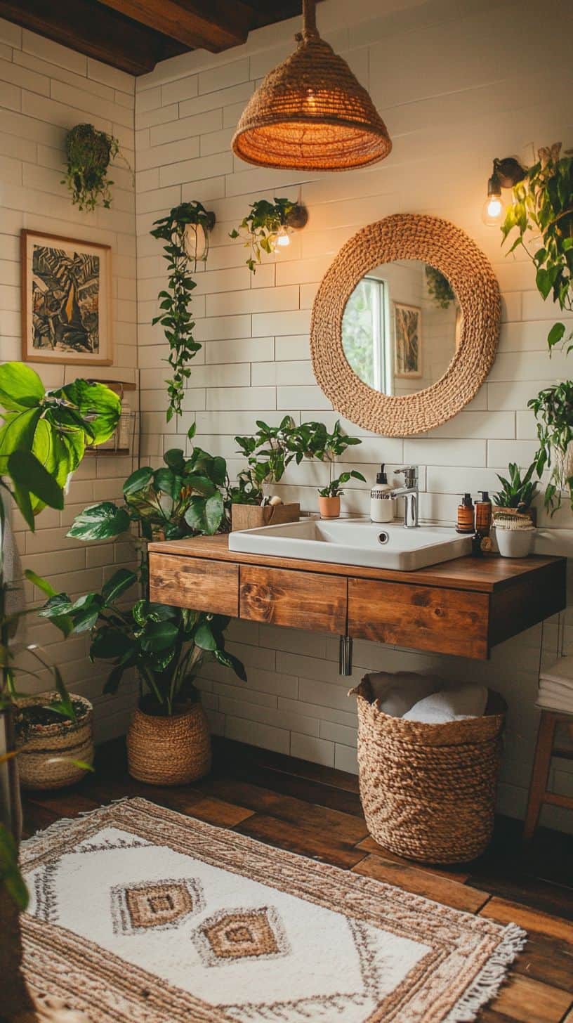 Bohemian bathroom with vanity