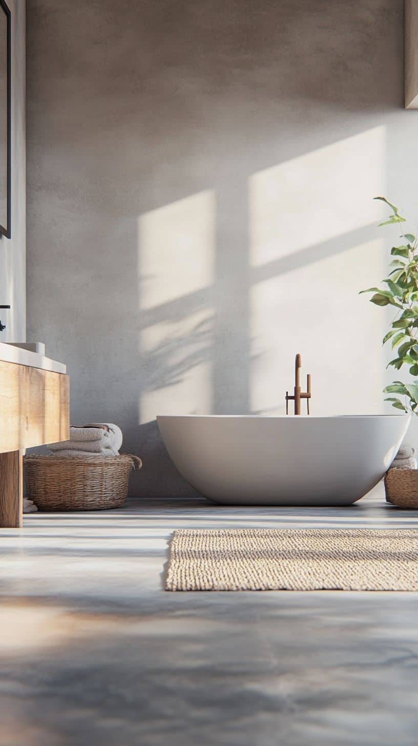Minimalist bathroom with no tiles
