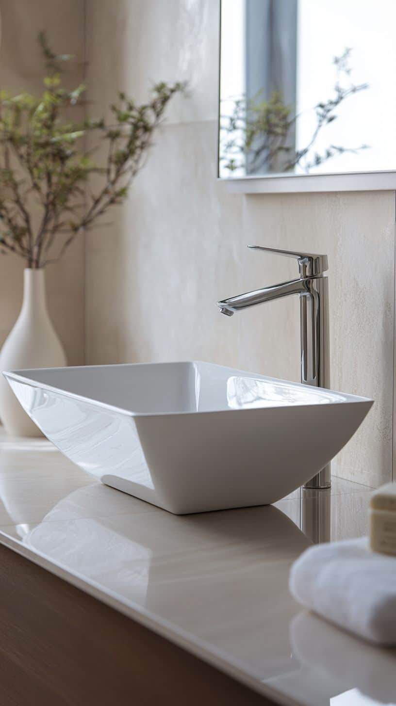 Rectangular bathroom with vessel sink