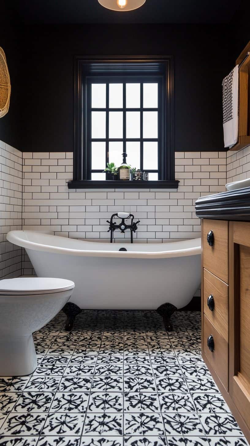 Retro black and white bathroom
