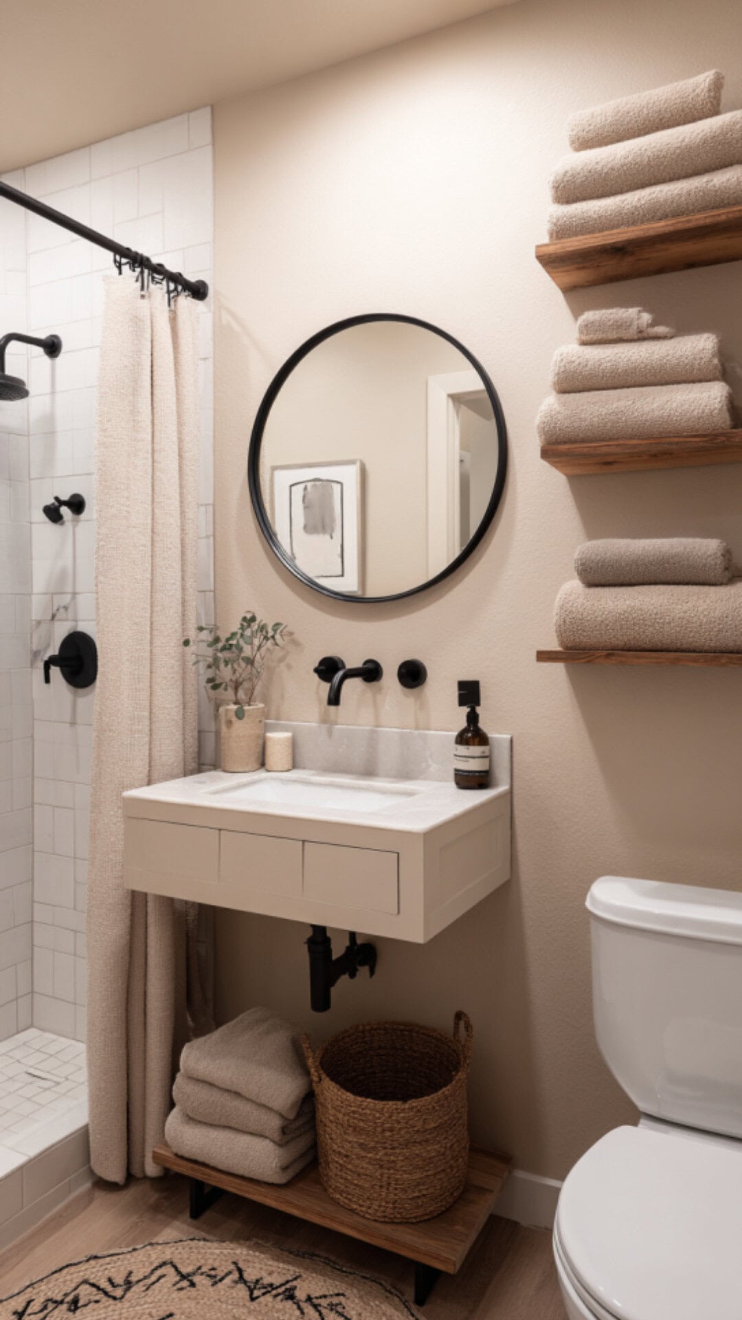 Guest Bathroom with Styled Towel Display