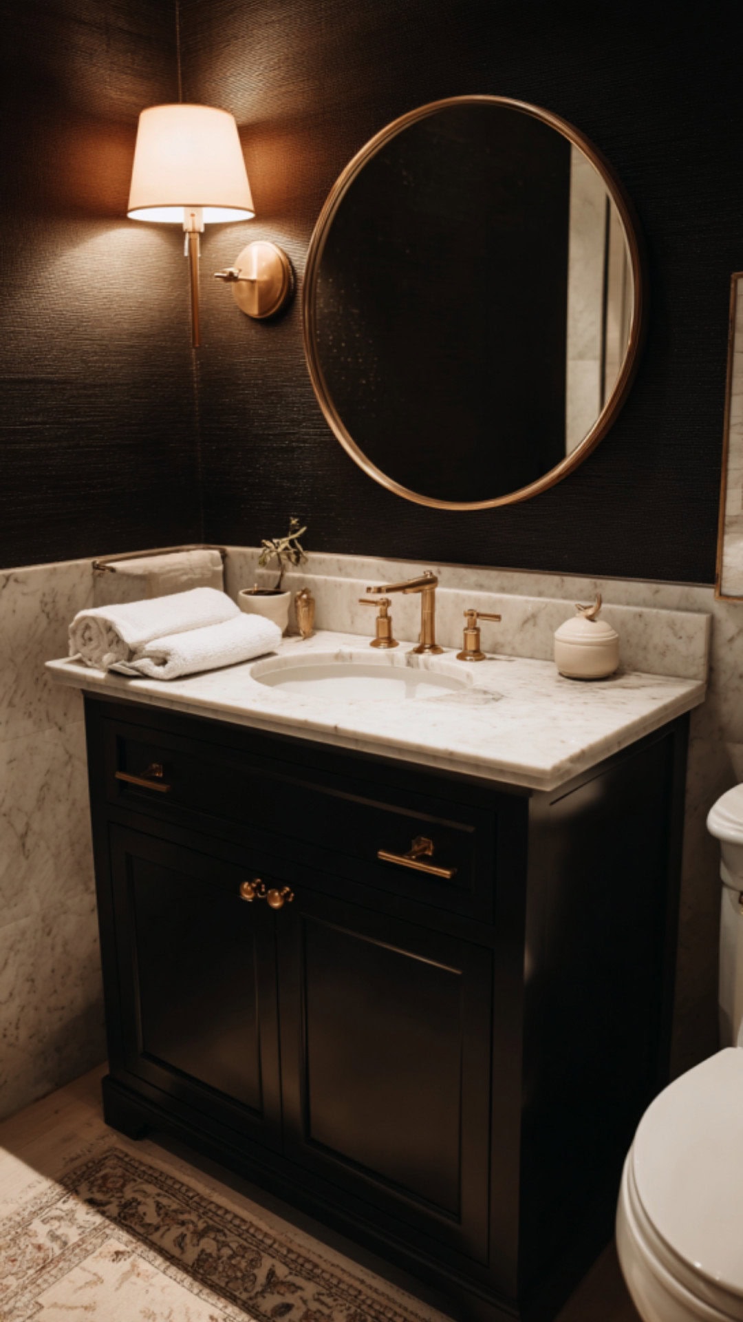Black Bathroom Featuring Sleek Cabinets