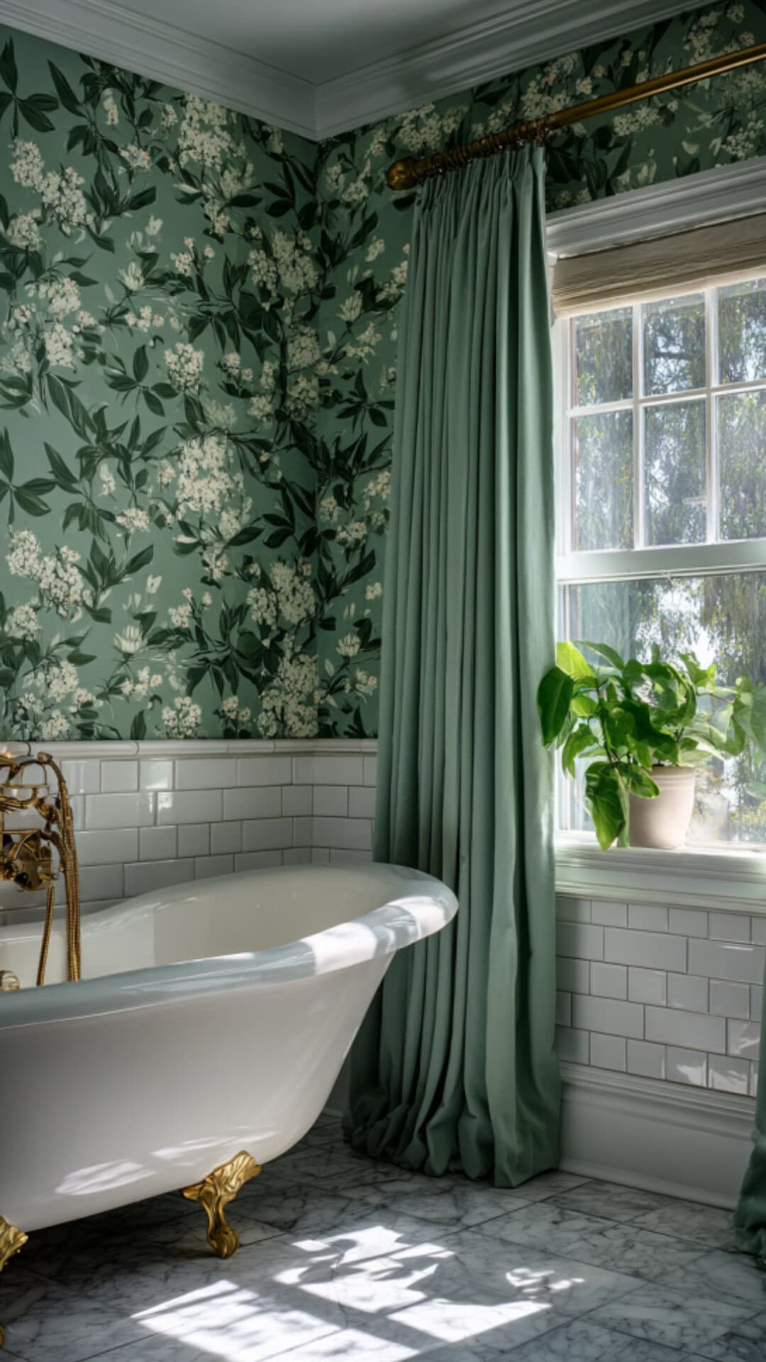 Green Bathroom Wallpaper Design Idea