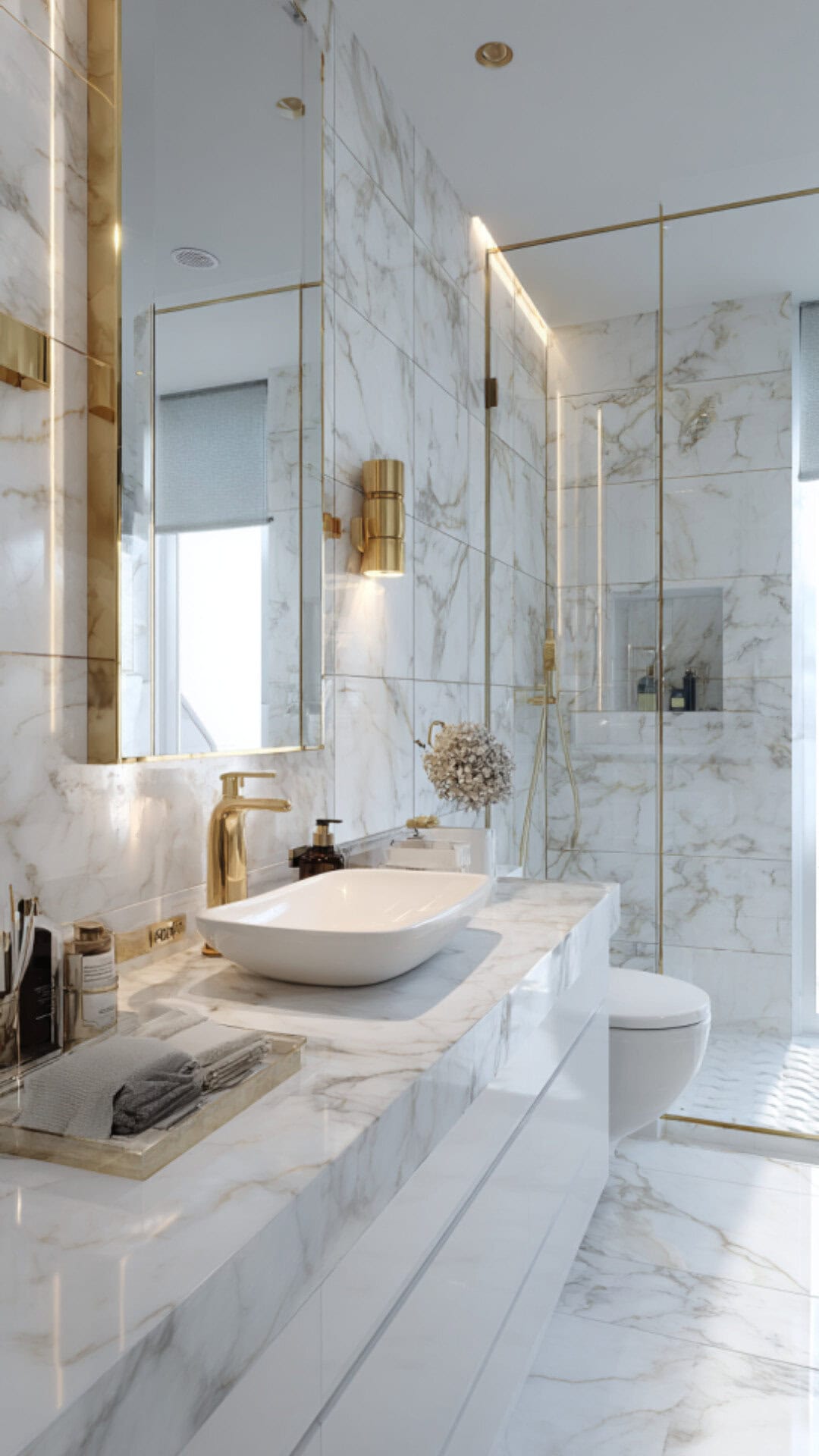 White Bathroom with Elegant White Marble