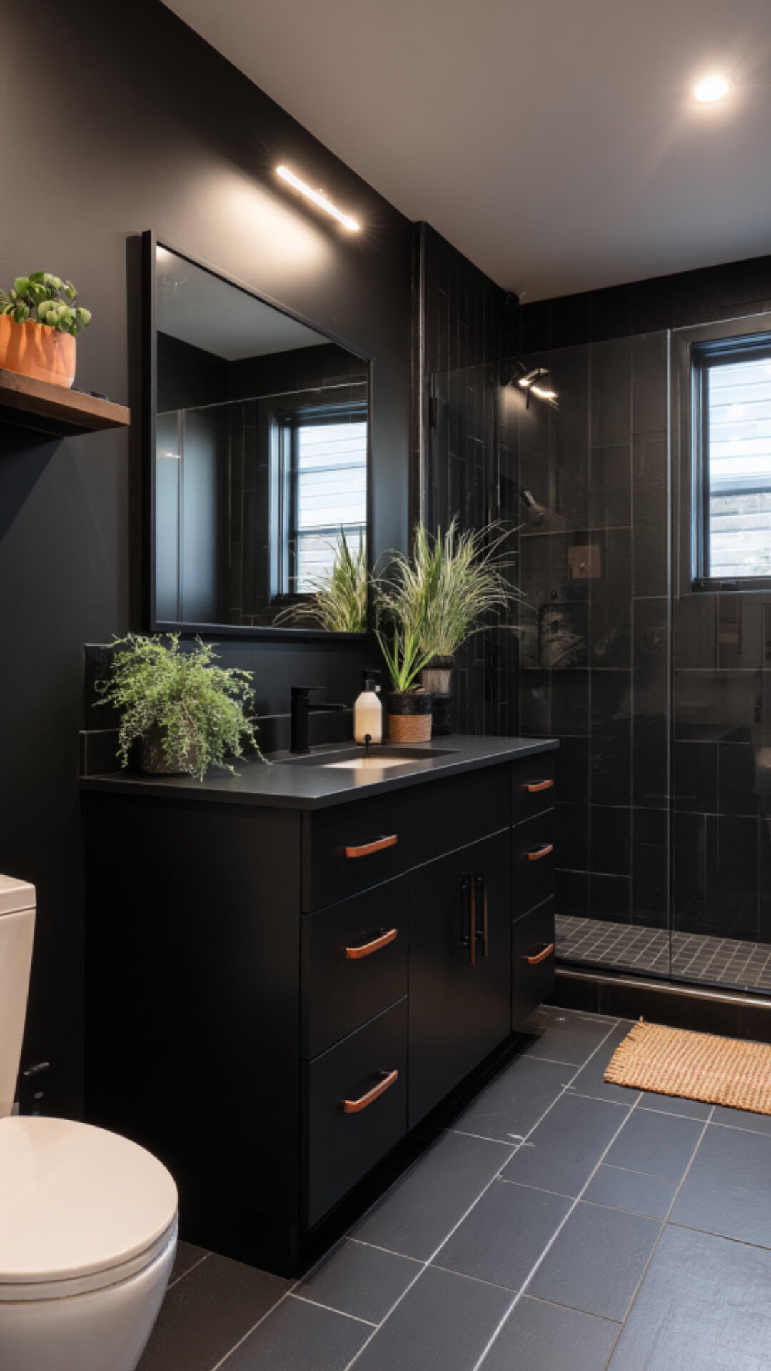 Black Bathroom Color Scheme with Subtle Accents