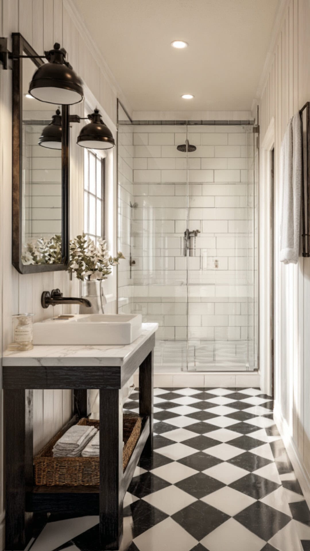 Bathroom With Classic Black and White Checkered Floor