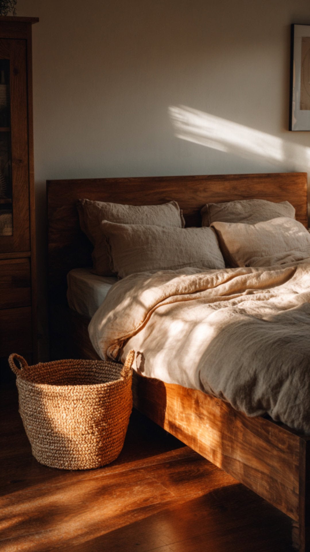 minimalist bedroom in brown tones