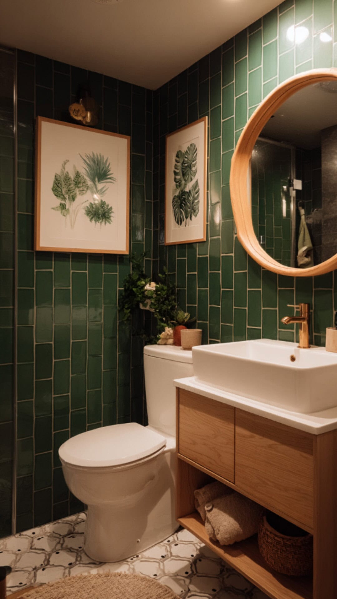 Green Small Bathroom with Deep Tile Walls
