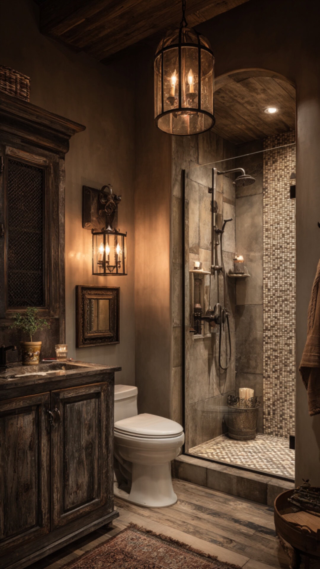 Chandelier in a Farmhouse Bathroom