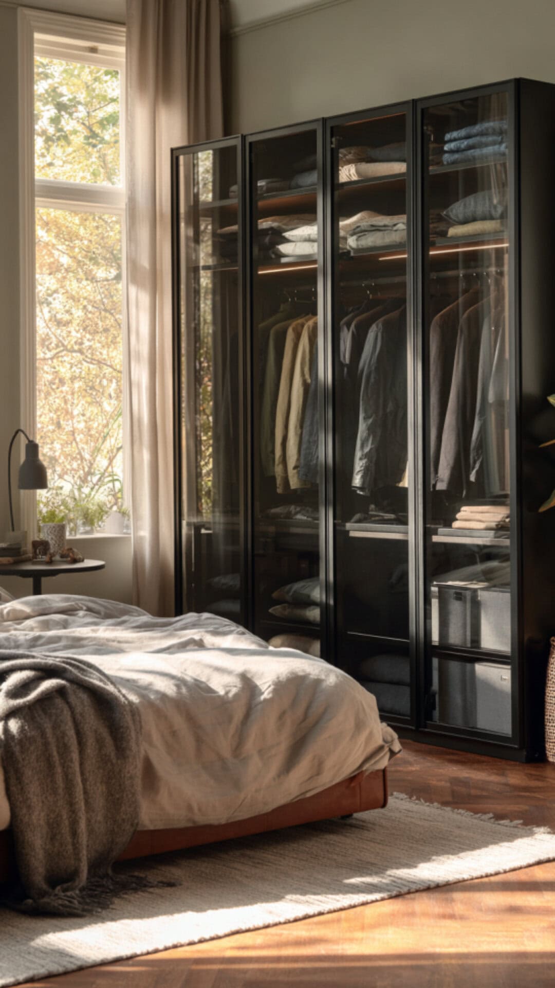 glass-door wardrobe for bedroom
