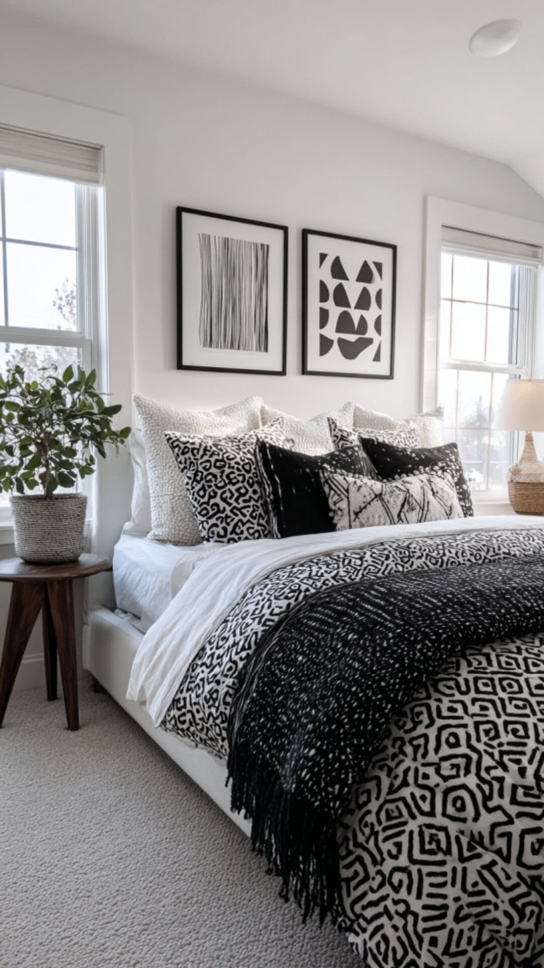 black and white bedroom aesthetic