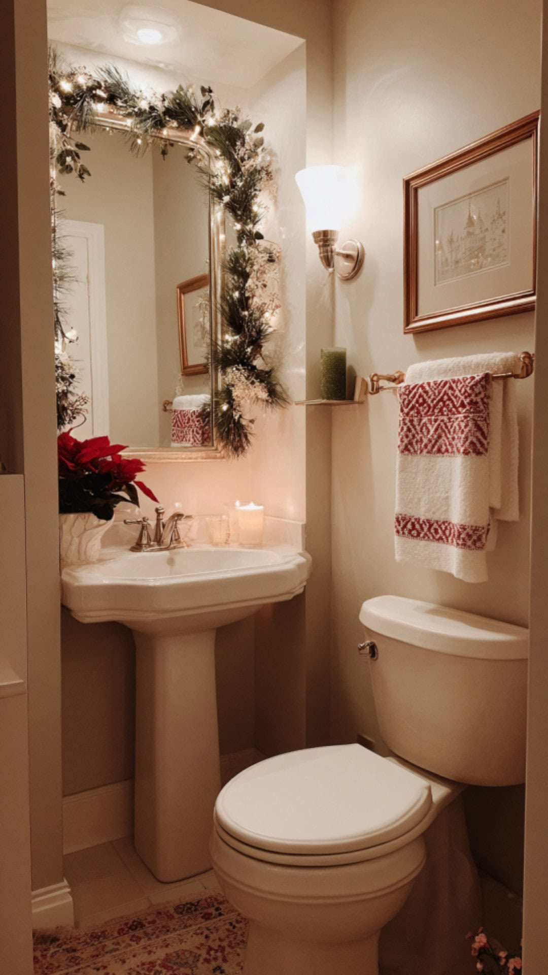 Half Bathroom with Subtle Christmas Decor