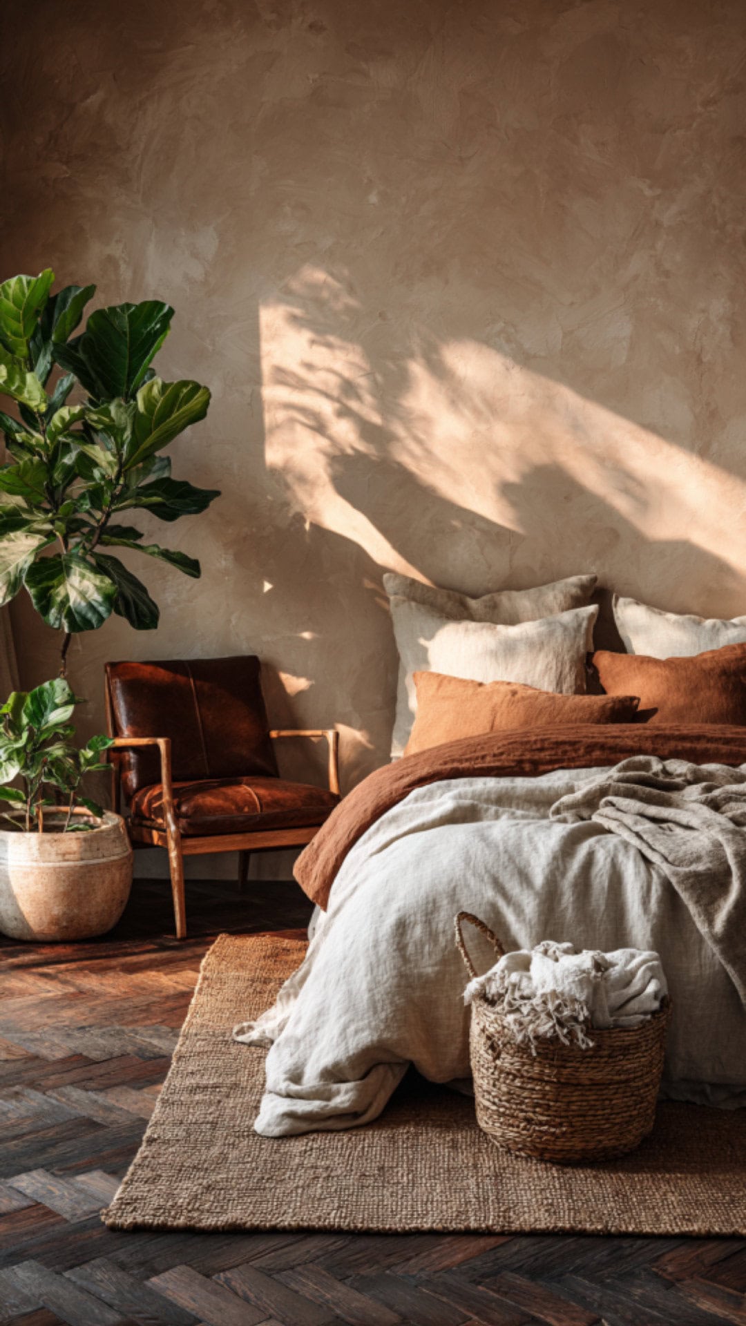 cozy bedroom with earthy colors