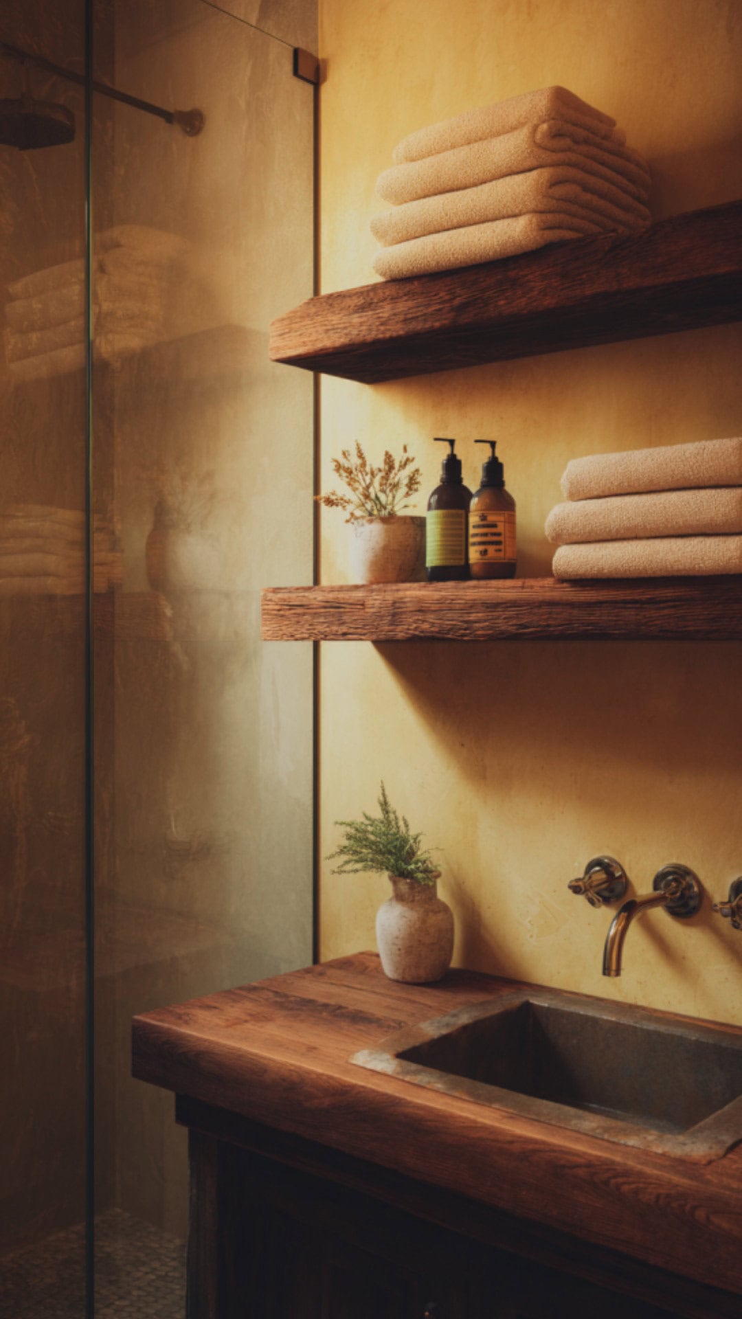 Rustic Bathroom Shelves With Natural Texture