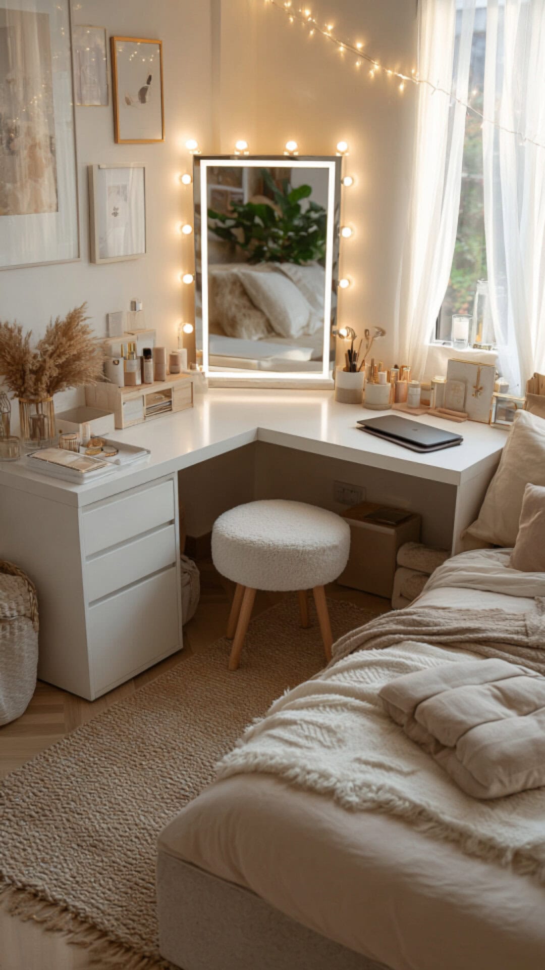 Corner Vanity in a Cozy Bedroom Layout