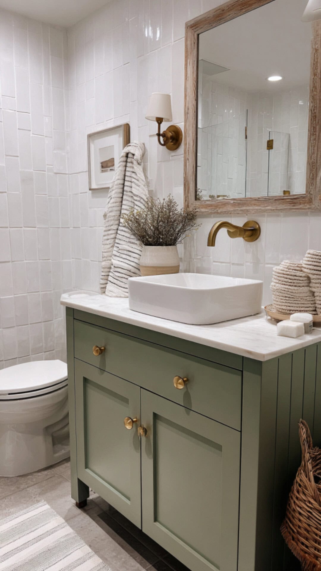 Green Bathroom Vanity with Organic Tones