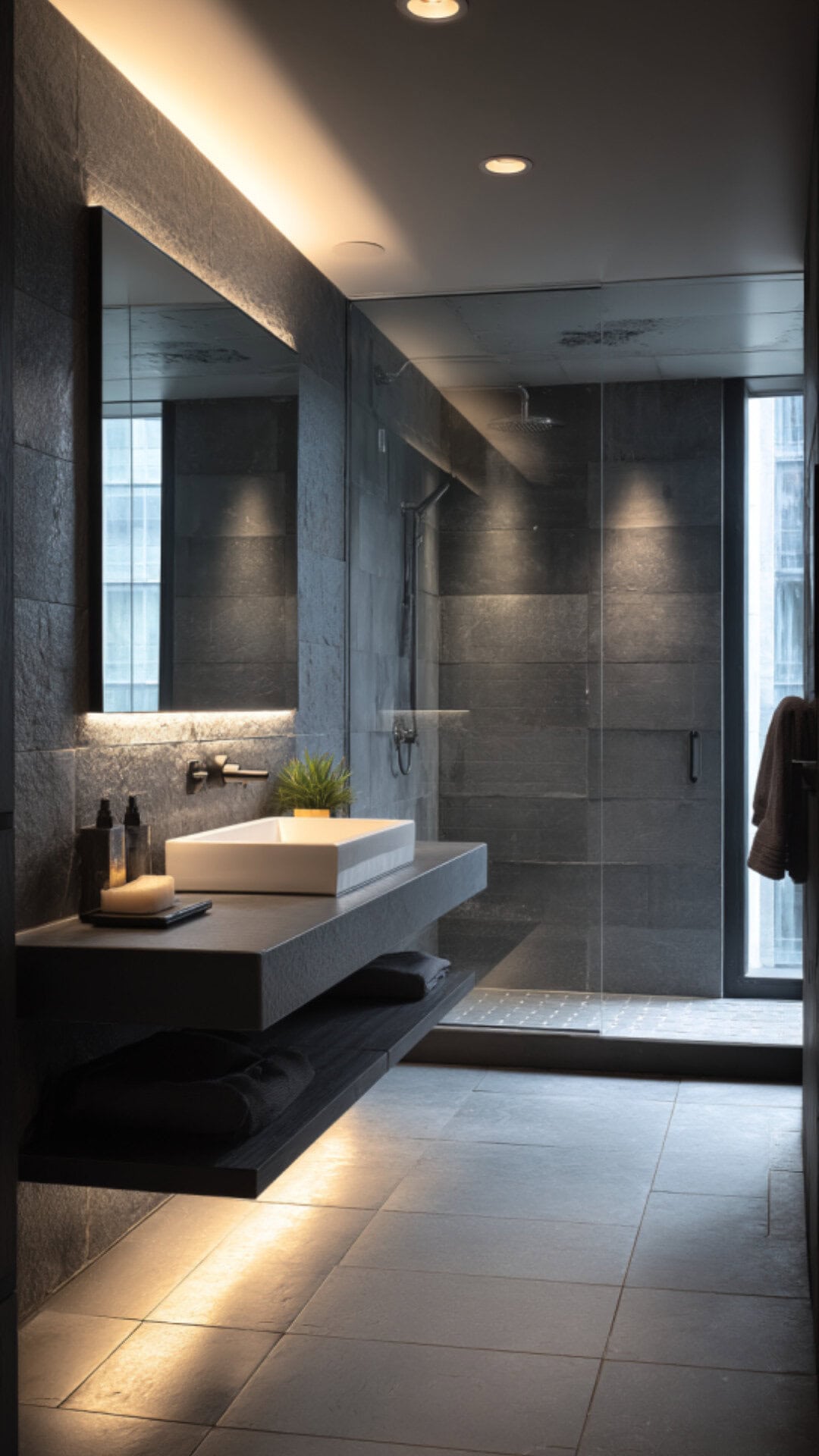 Black and White Bathroom with Grey Floor