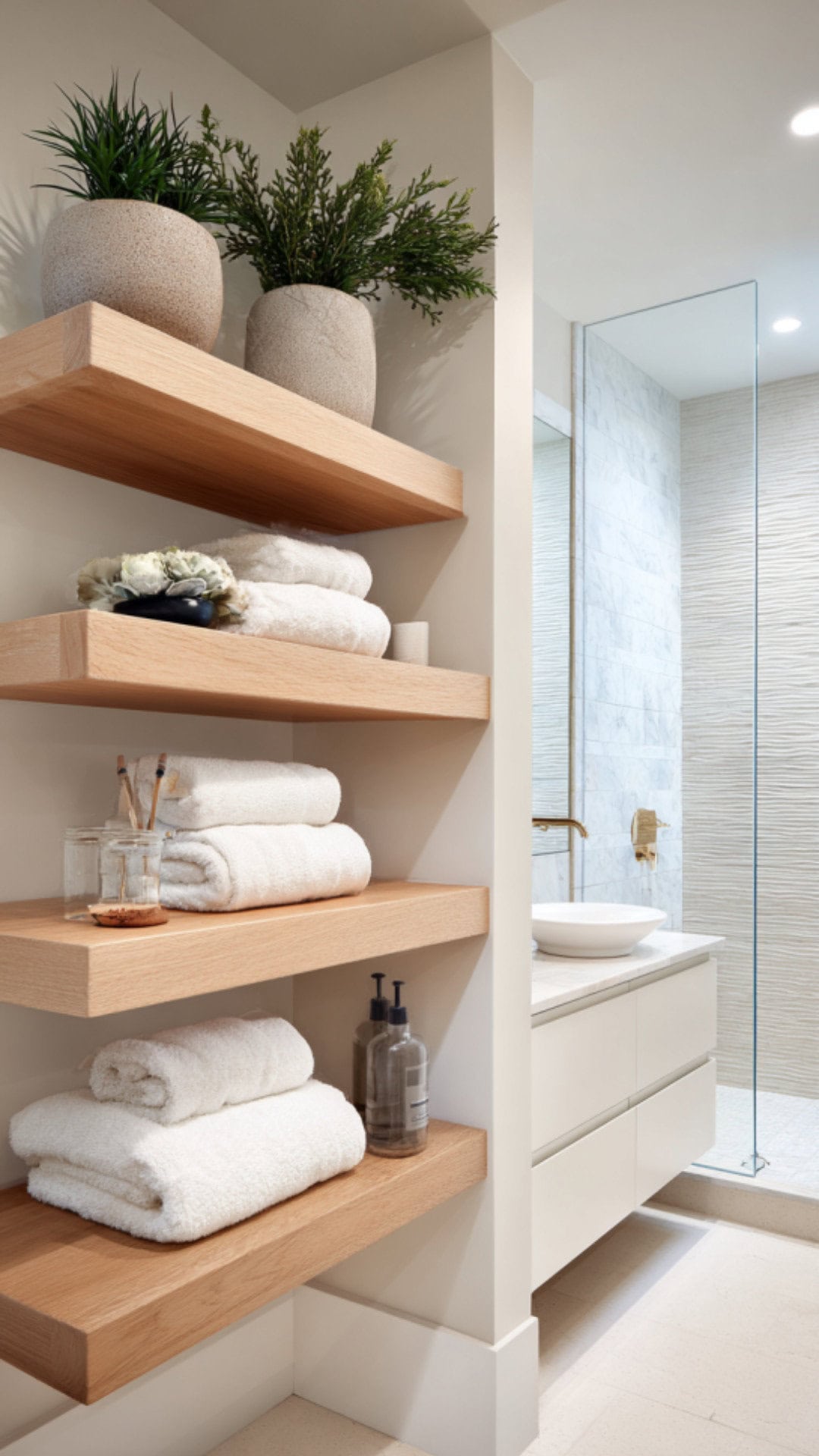 Wooden Bathroom Shelves for Organic Warmth