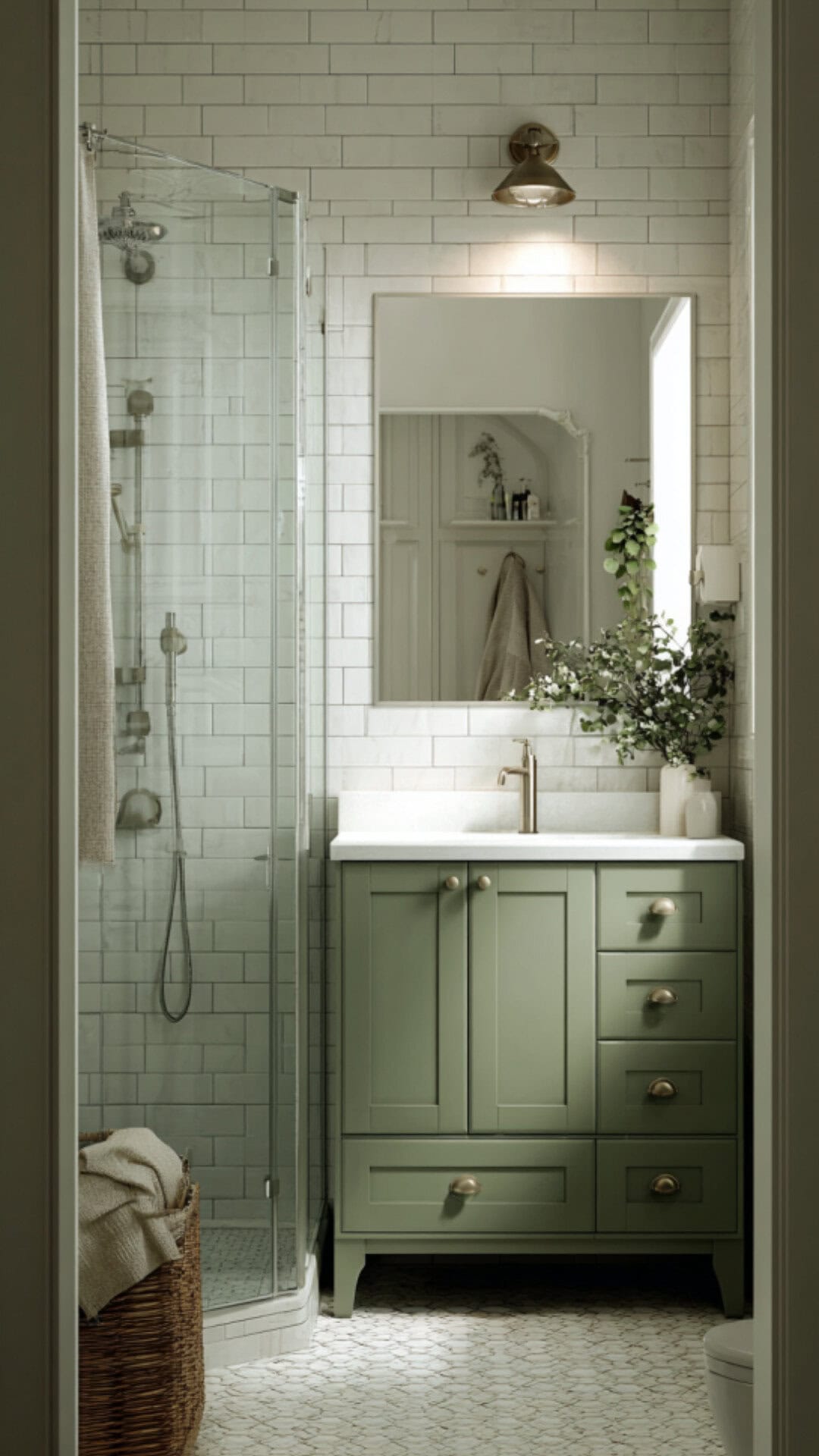 Sage Green and White Bathroom with Soft Serenity