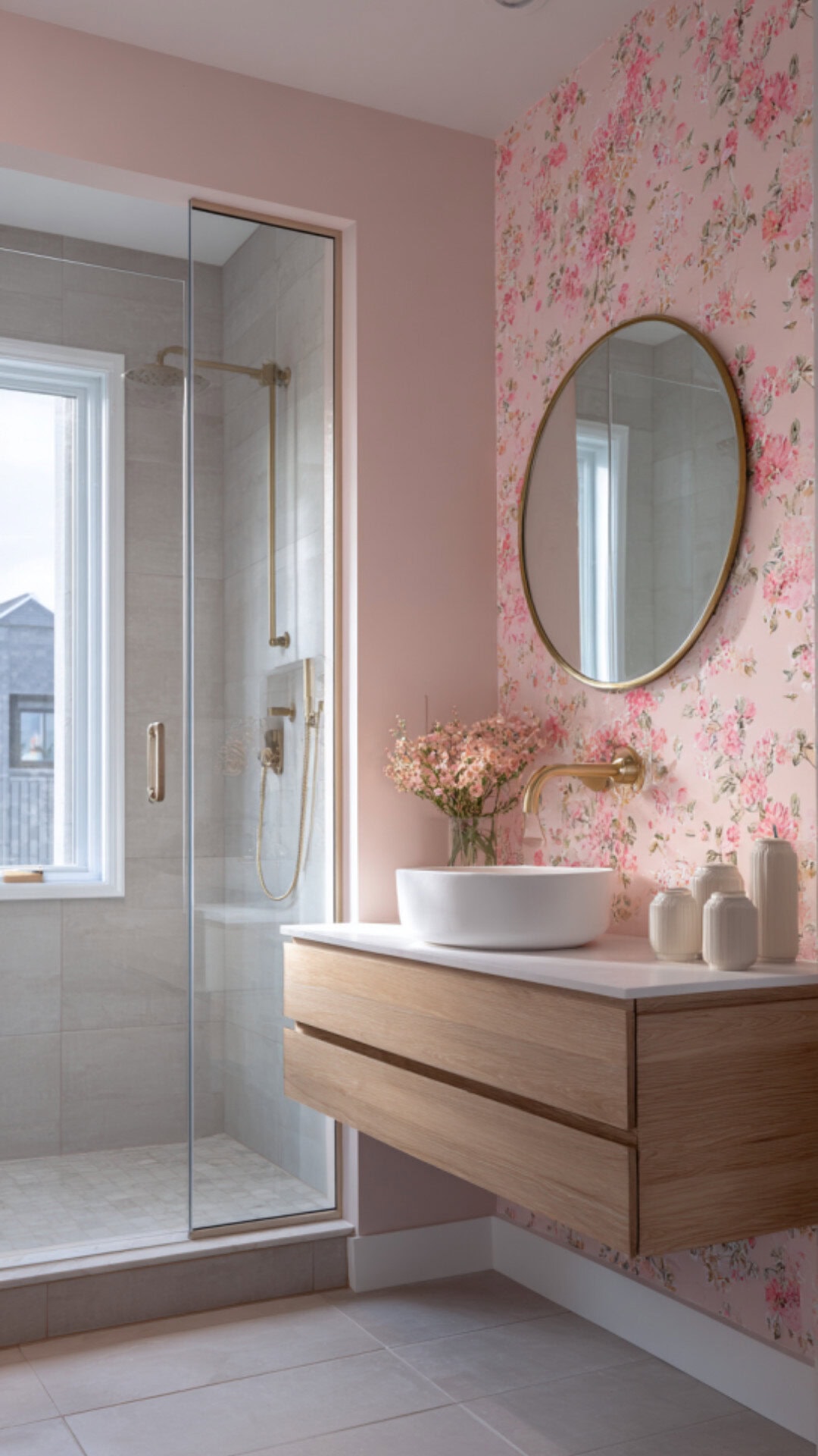 Pink Bathroom Wallpaper for Soft Elegance