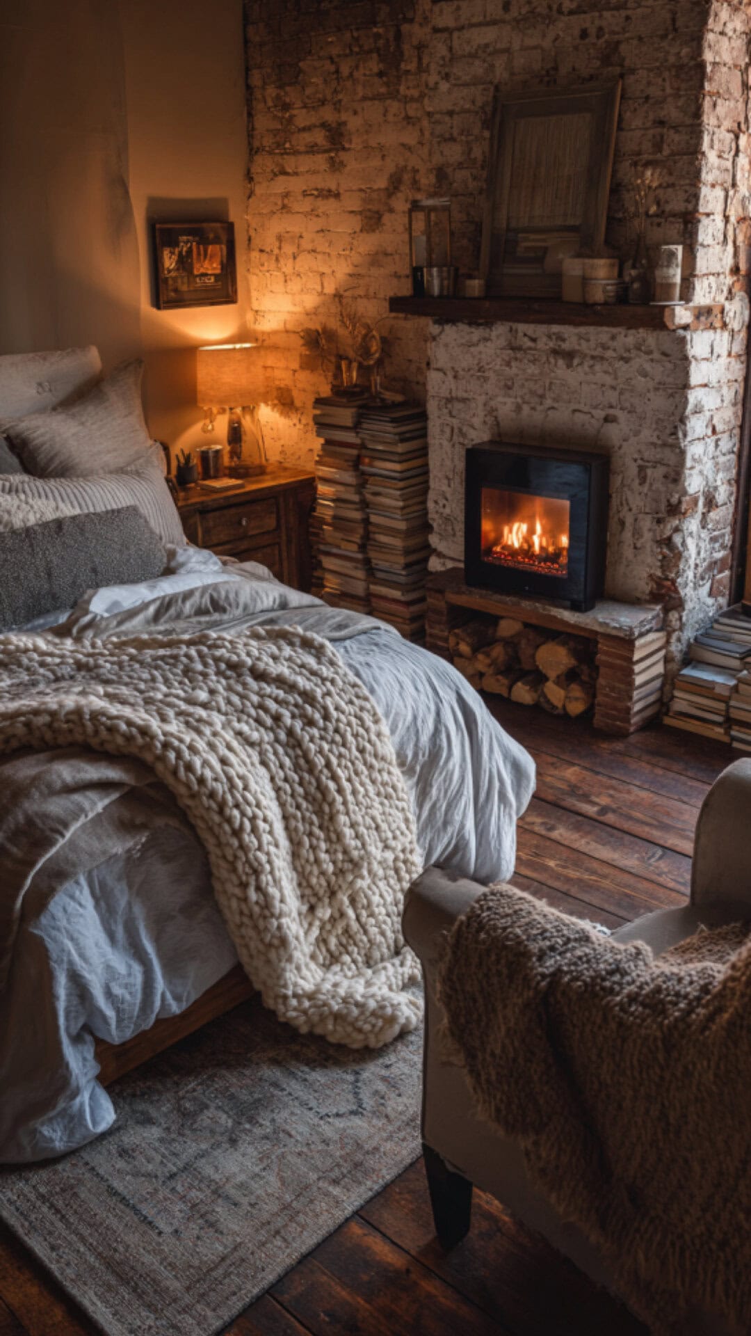 cozy bedroom with a fireplace