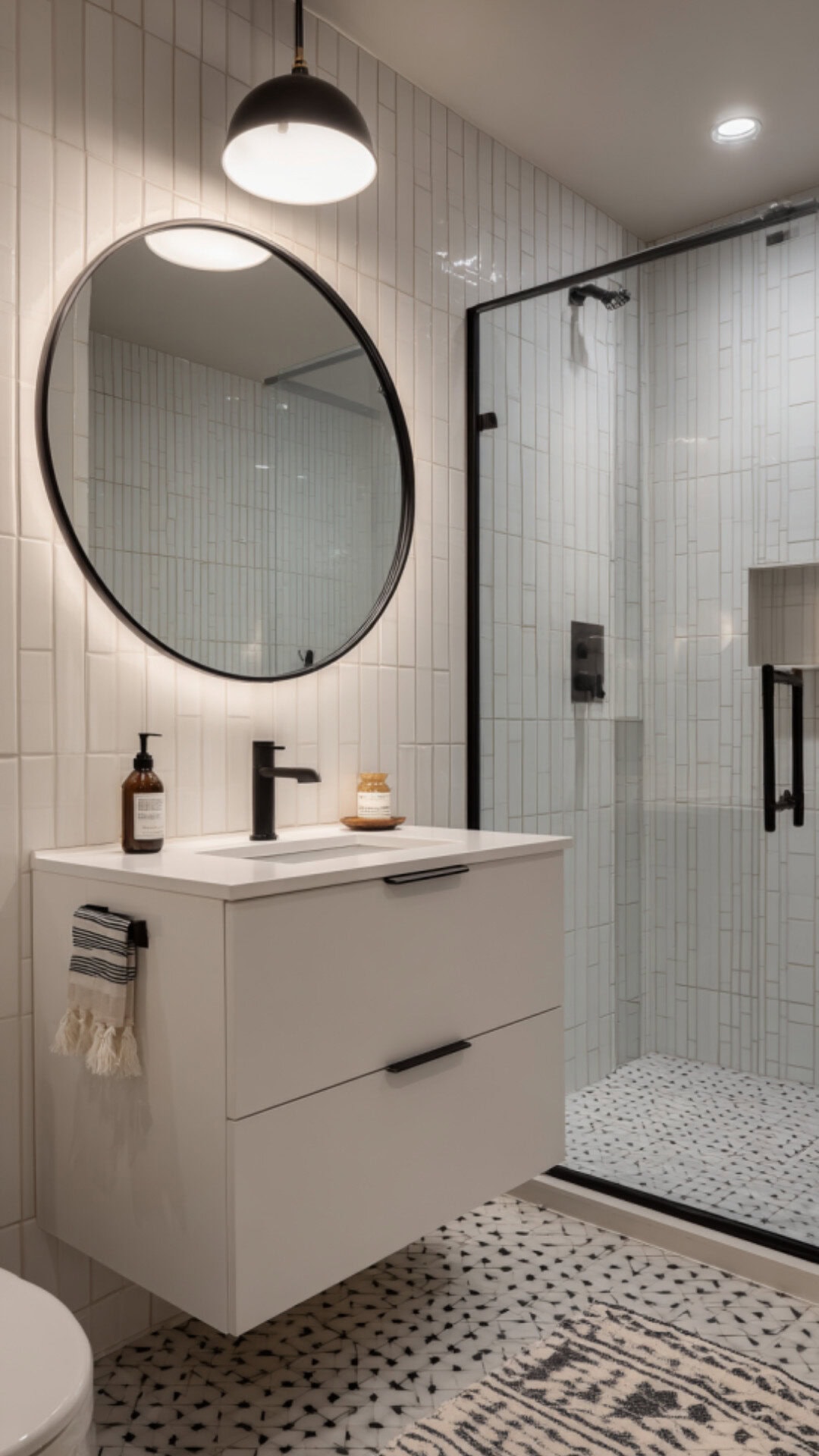 Circle Mirror for a Balanced Bathroom Look