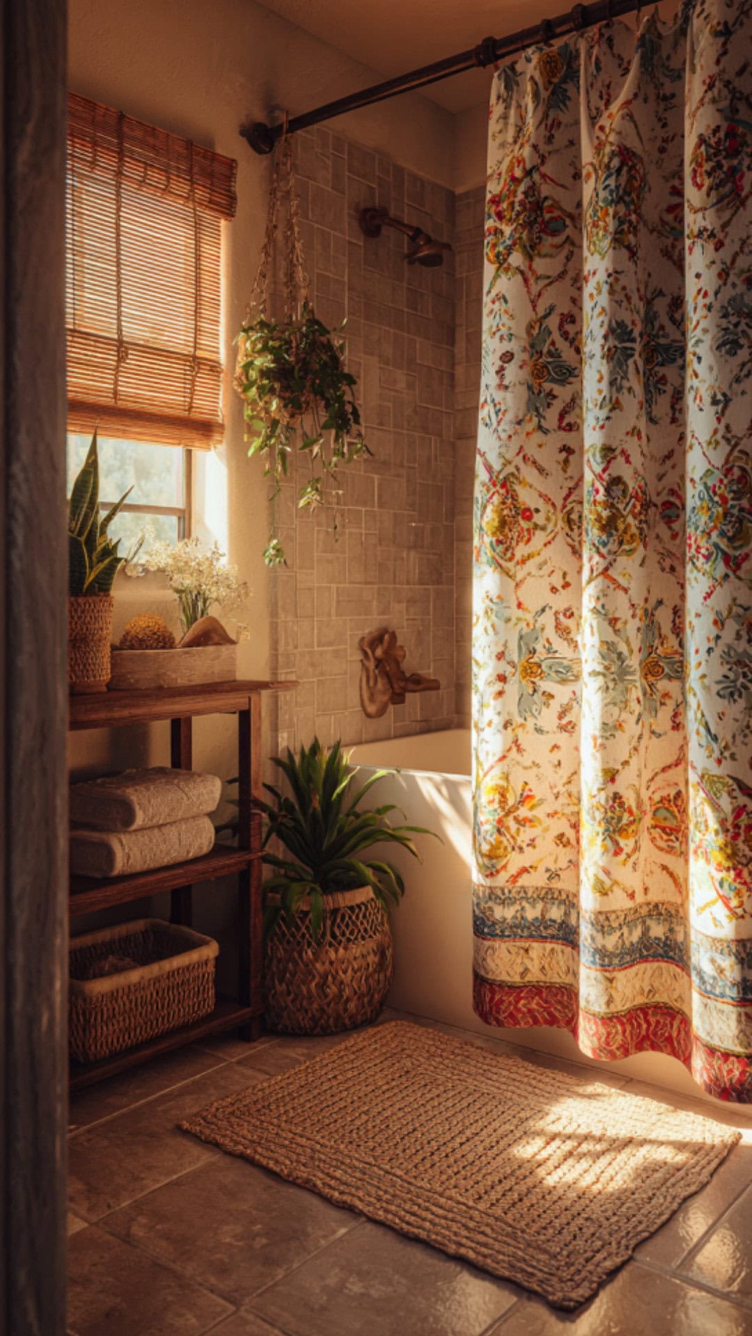 Boho Bathroom With Shower Curtain