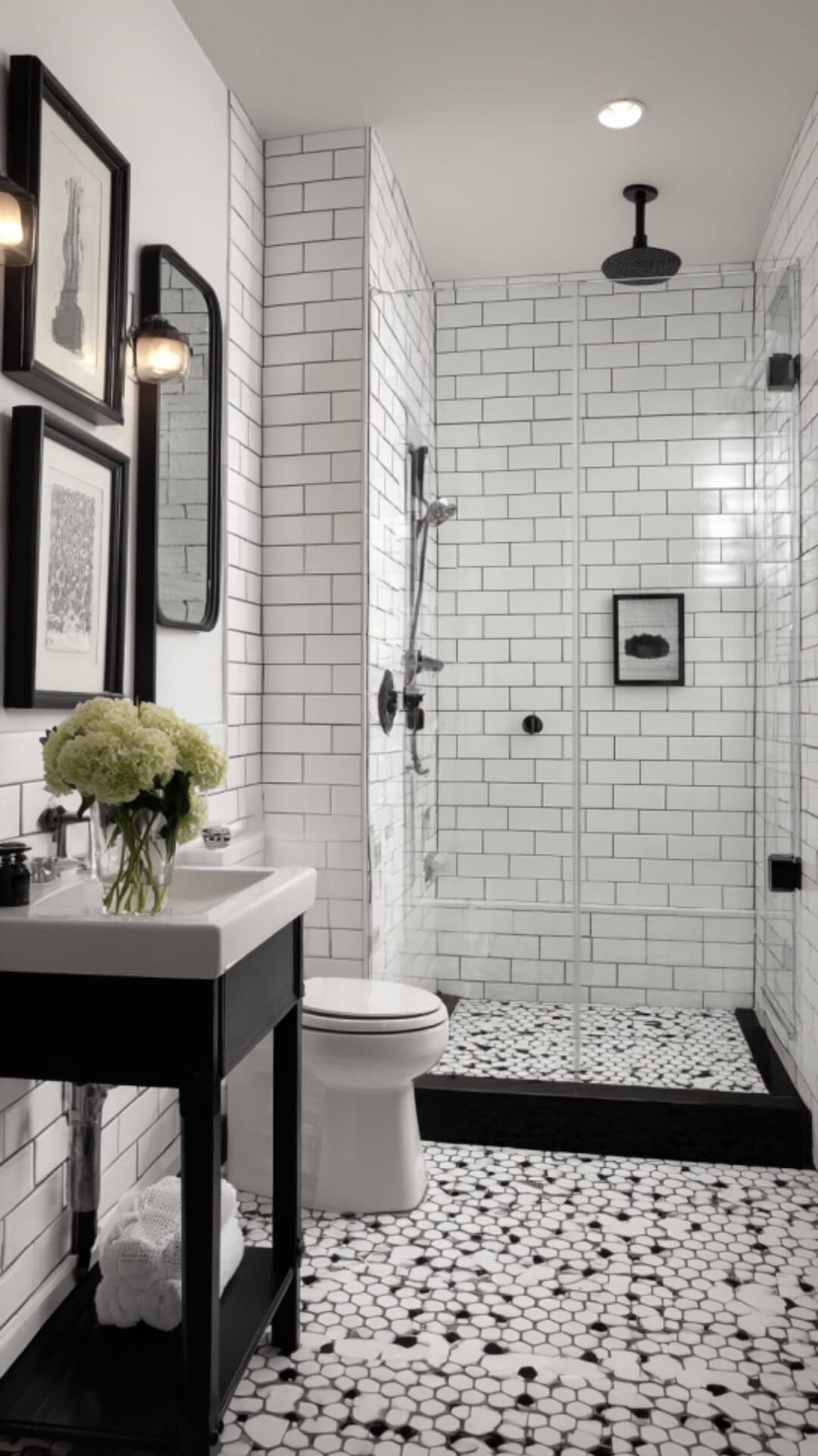 Bathroom Tile Designs Emphasizing Black and White Contrast