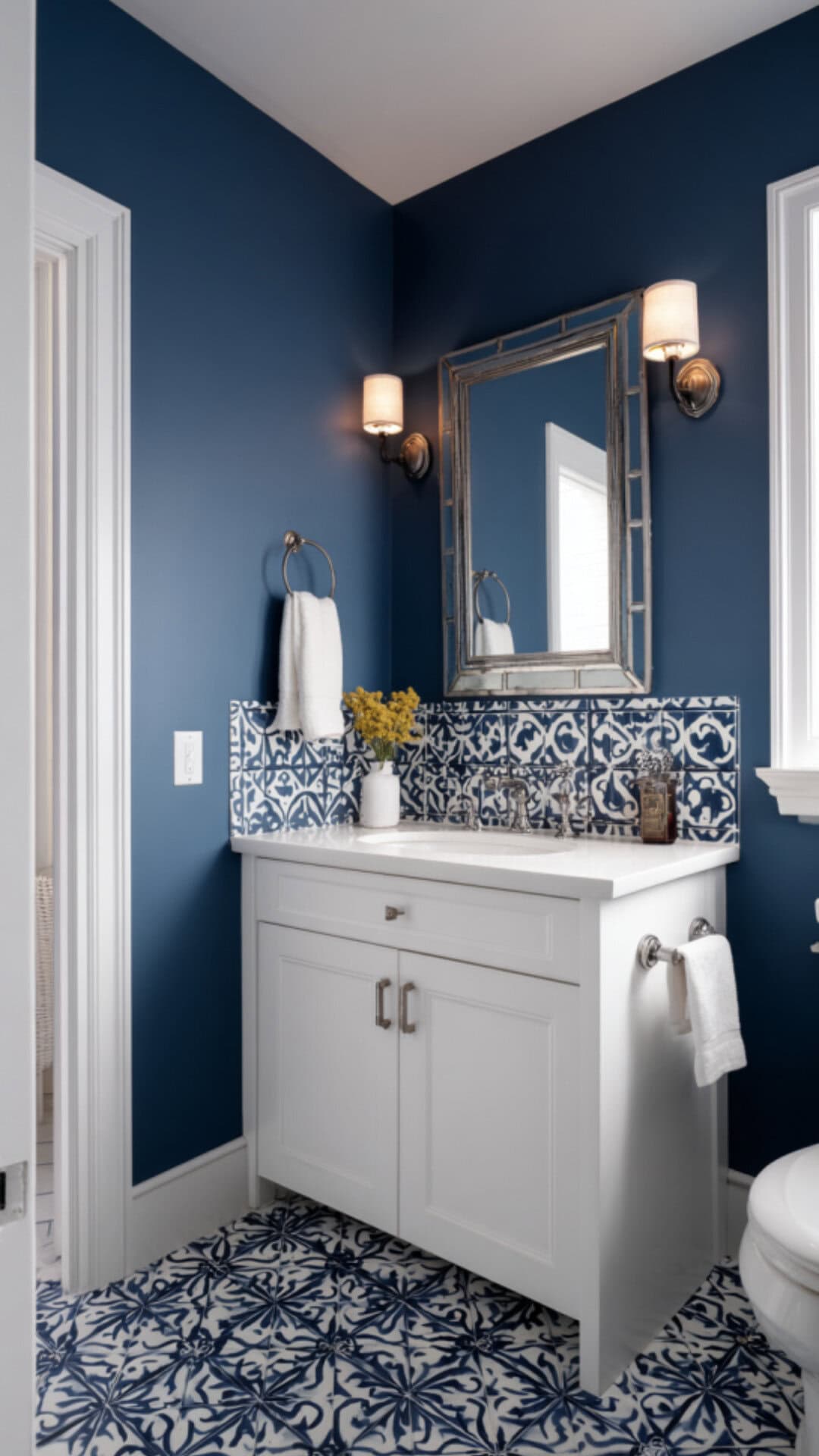 Blue and White Bathroom with Coastal Charm
