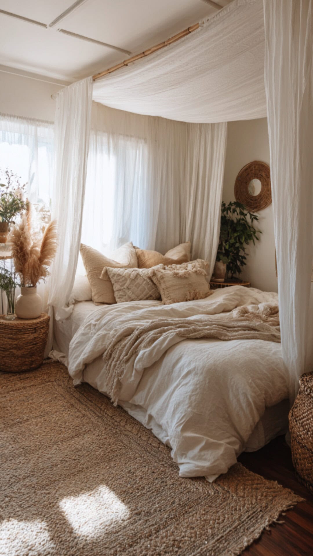 boho bedroom with a canopy