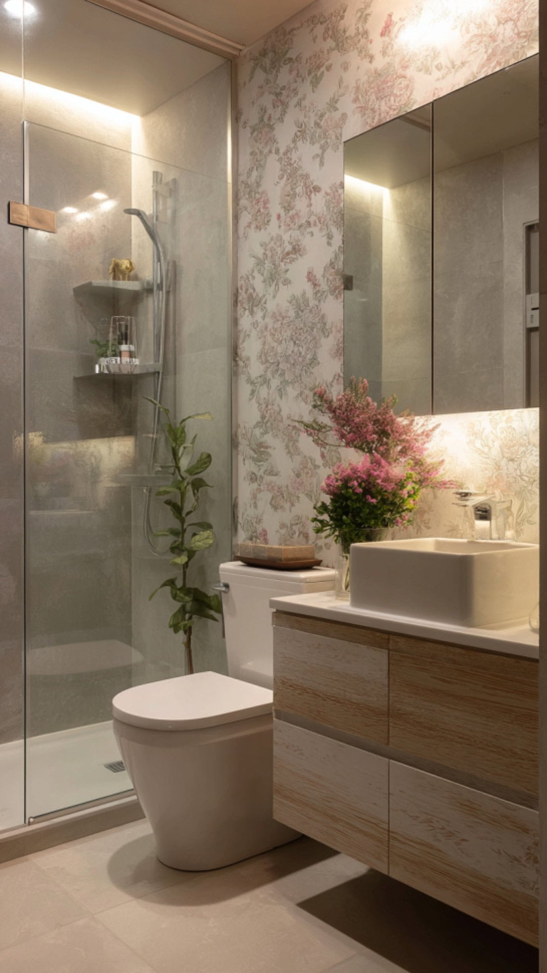 Minimalist Bathroom with Wallpaper Idea