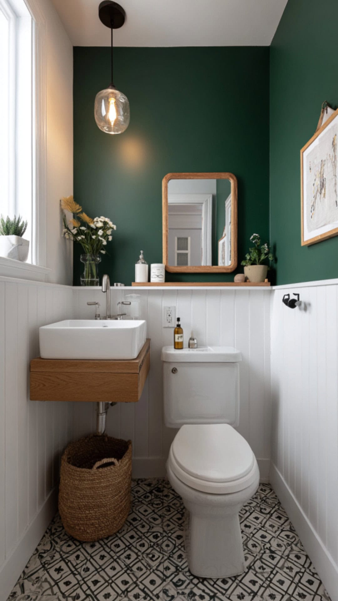 Half Bathroom with a Bold Accent Wall