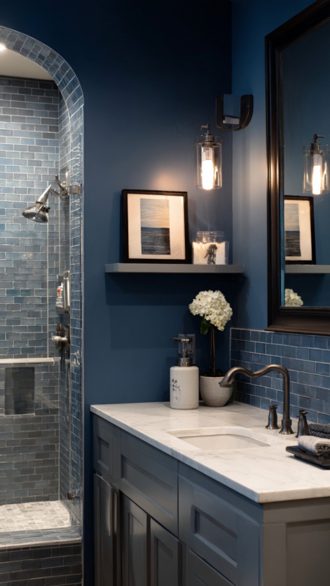 Blue Bathroom With an Accent Wall