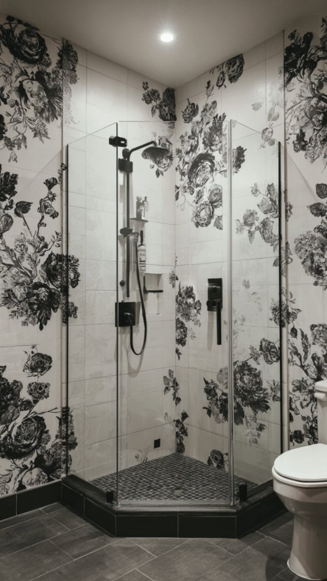 Bathroom Wallpaper Using Black and White Patterns