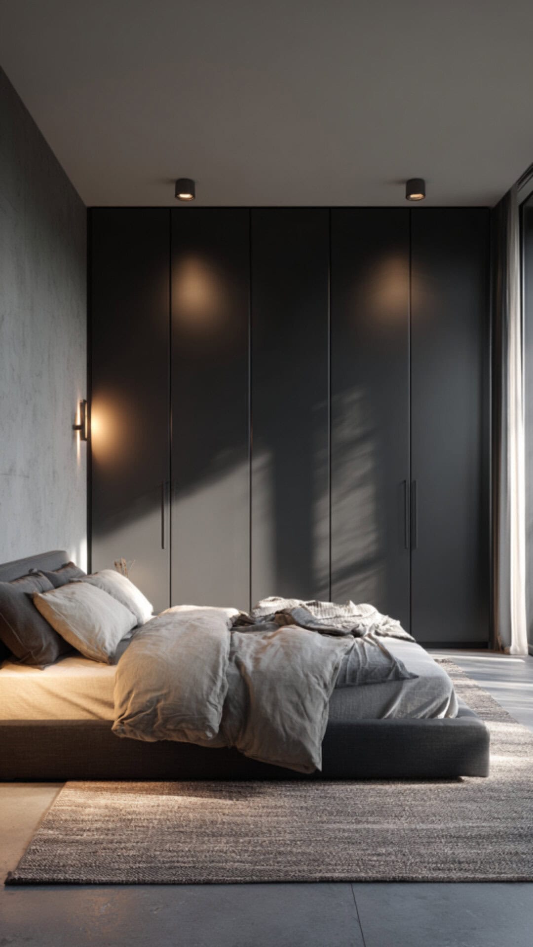 black wardrobe in a bedroom
