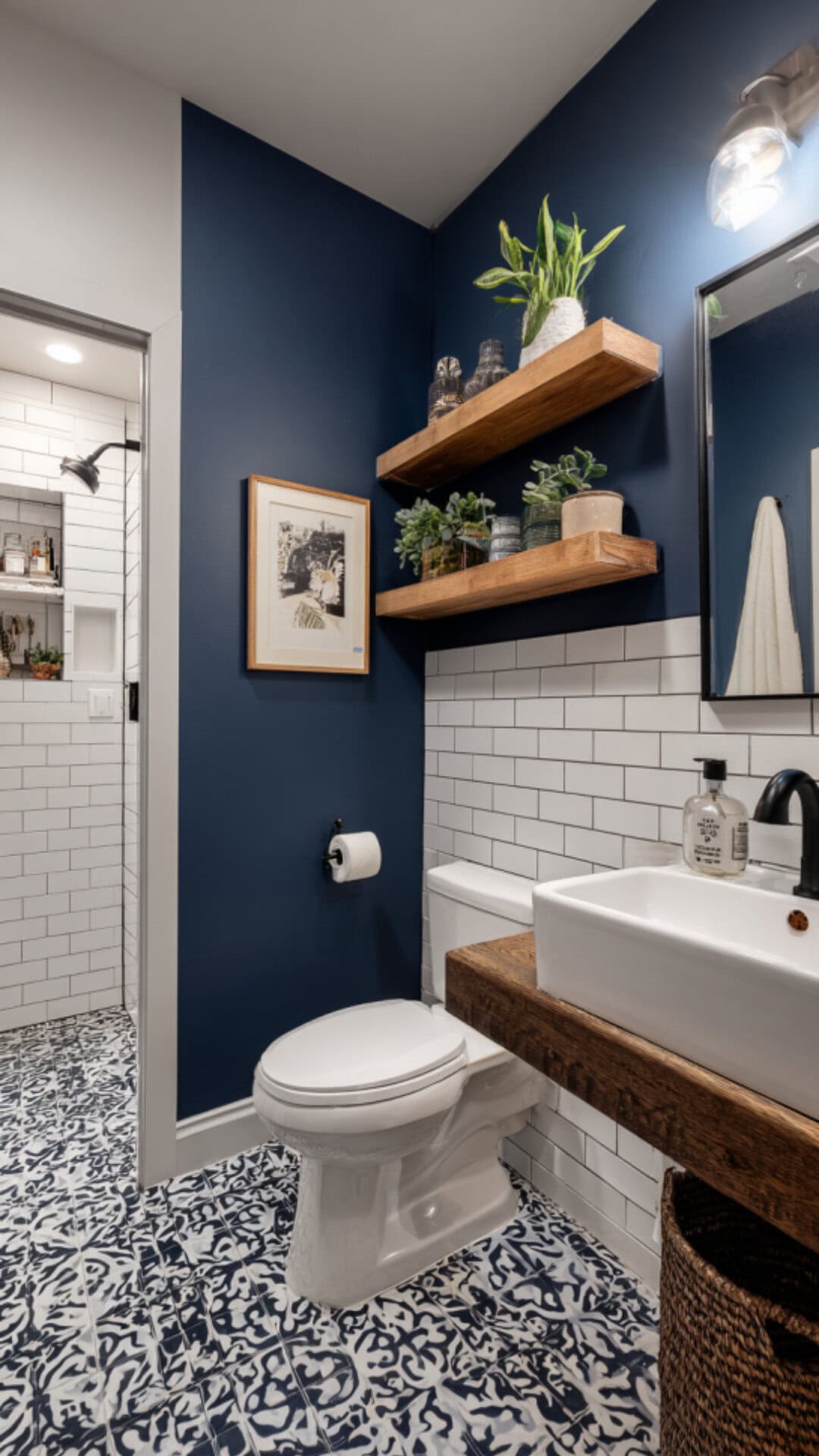 Guest Bathroom with a Bold Accent Wall