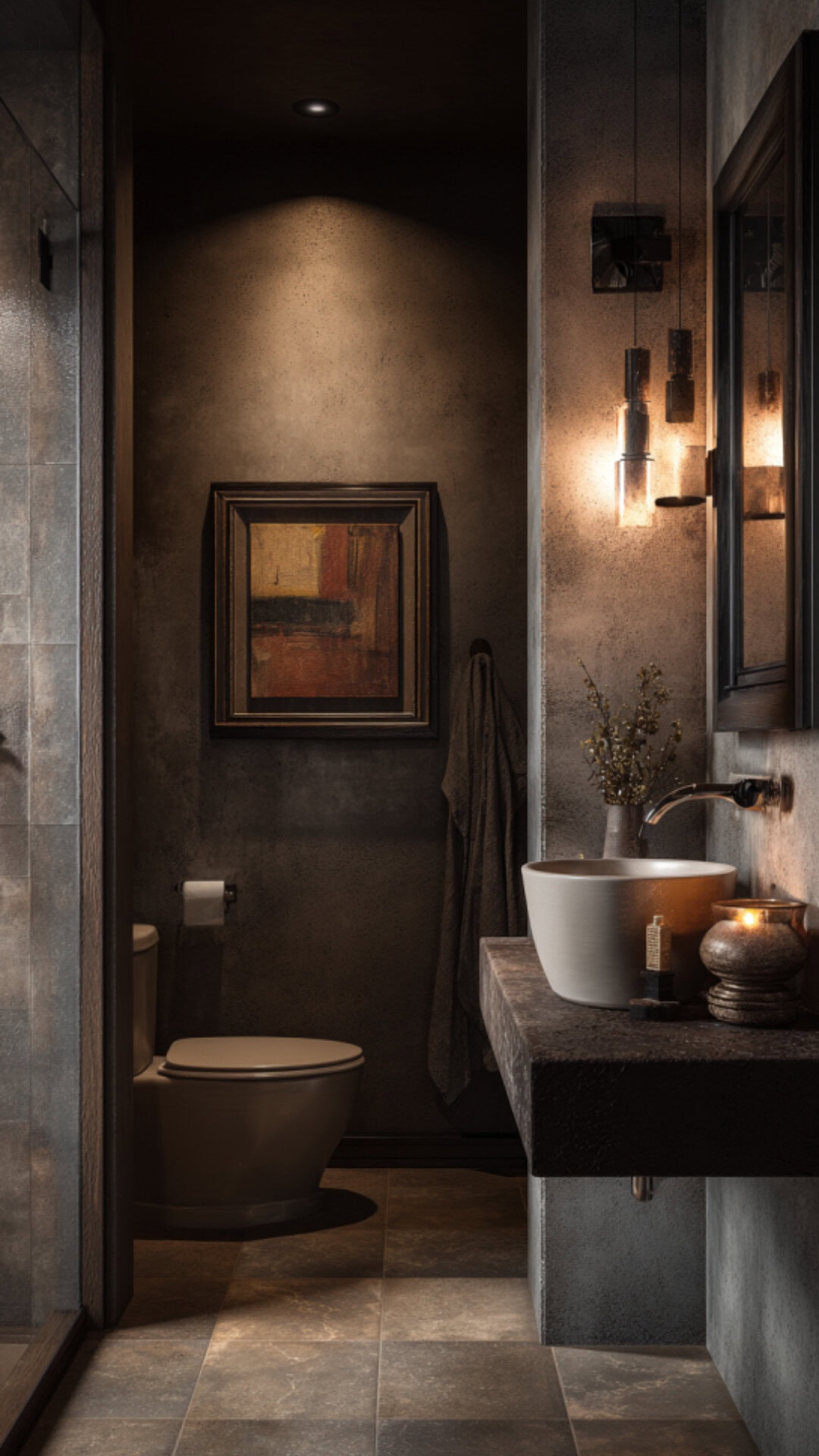 Art-Focused Moody Bathroom Style