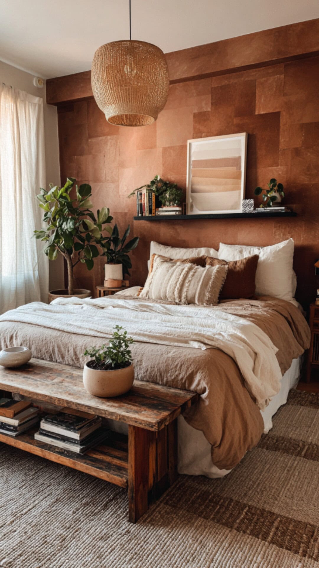 Earthy Bedroom with a Bold Accent Wall